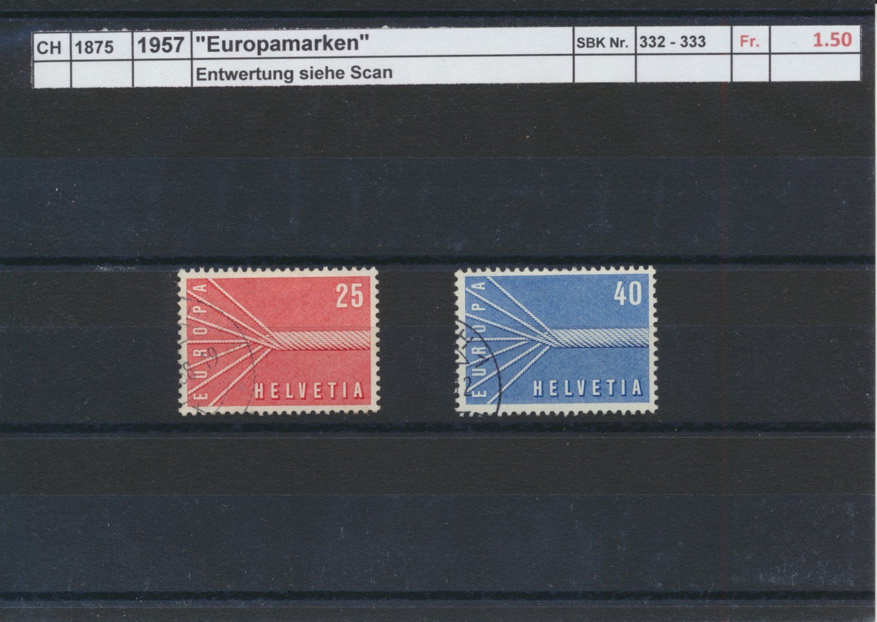 Tutti i francobolli: 1957 "Europamarken". gestempelt – Usato da Winterthur venduto da Zupogeru