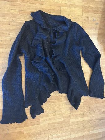 Cardigan frou frou devant, noir avec légère paillette