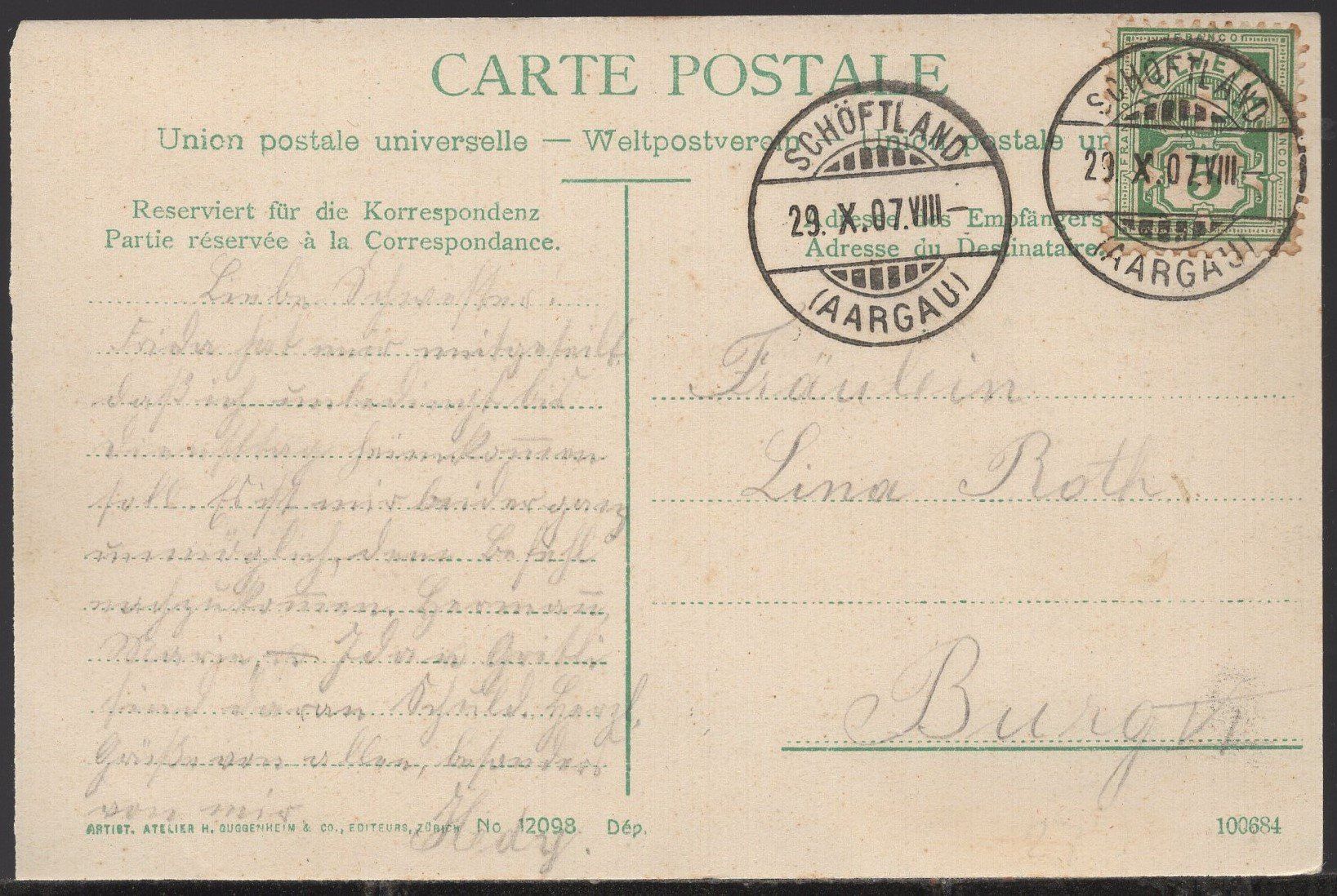 Cartoline postali: Schöftland  1907 – Usato da Aarau venduto da kufi44 1
