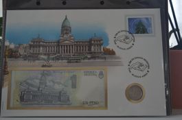 Banknotenbrief mit Münze aus Argentina