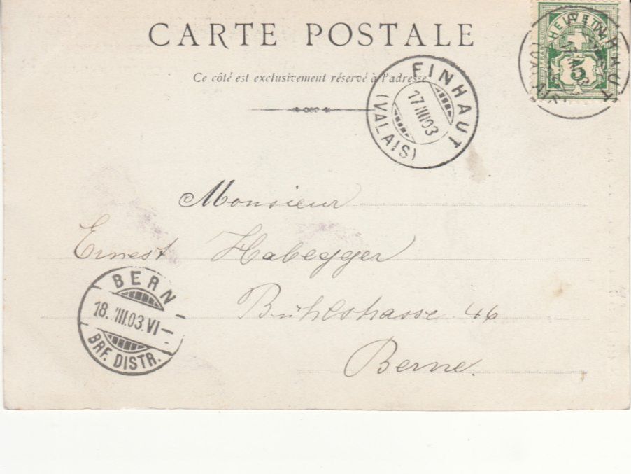 Cartoline postali: Finhaut 1903 – Usato da Bürglen TG venduto da StampGraf 1