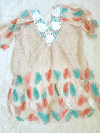 TUNIKA M STICKEREI FEDER BLUSE TOP ZU JEANS BIKINI BADEKLEID
