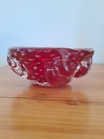 Cendrier crystal années 1950 rouge rubis bicolor bullé