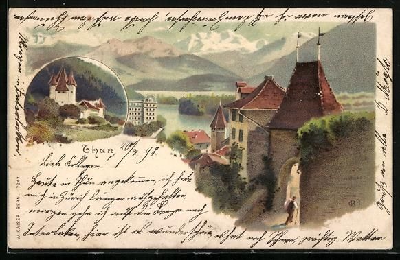 Cartoline postali: Künstler-AK Thun, Teilansicht, Schloss – Usato da Berlin venduto da bartko-reher
