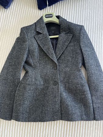 Elegante Wolle Tweed Jacke, Grau, Gr. M