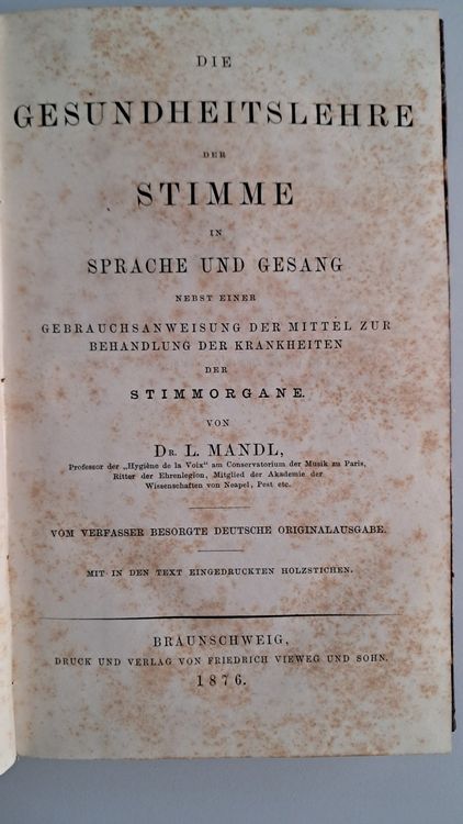 Livres: Antikes Buch "Die Gesundheitslehre der Stimme" 1876 – D'occasion à Uster par Paeti7 2