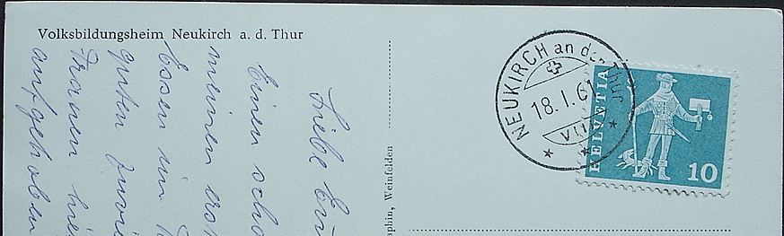 Cartoline postali: NEUKIRCH a.d. Thur Volksbildungsheim – Usato da Jona venduto da philajona 1