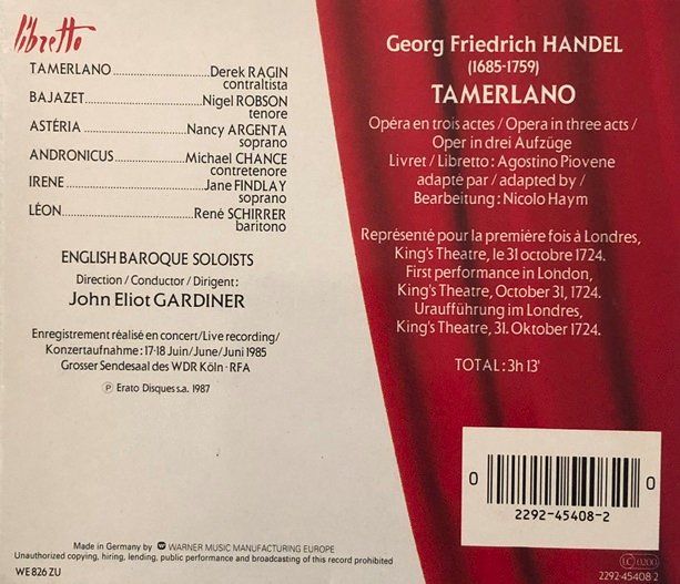 CDs: Händel - Tamerlano (Gardiner) – Gebraucht aus Grüningen von azulamarillo 1