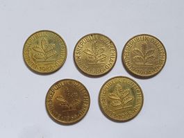 5 Stk. 10 Pfennig Bundesrebublik Deutschand 1969-1994