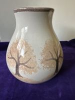 Vintage Keramik Vase, beige mit Baum Muster, 14 cm hoch
