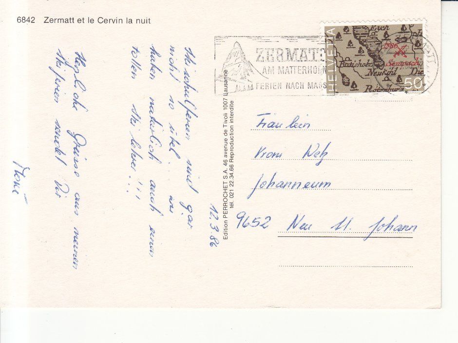 Cartoline postali: Zermatt 1986 – Usato da Bürglen TG venduto da StampGraf 1