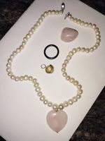 Ensemble 4 pièces, quartz rose perles de culture, hématite