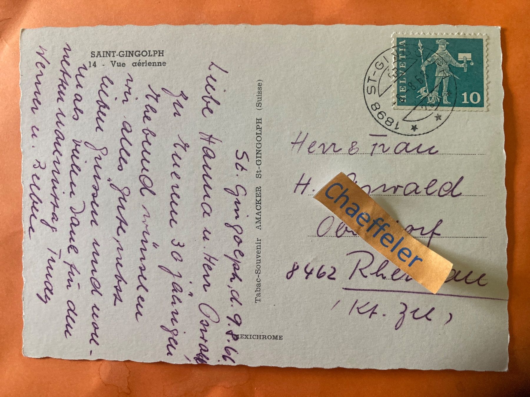 Cartoline postali: 1966 Saint-Gingolph,  14 - Vue aérienne – Usato da Zürich venduto da Chaeffeler 1