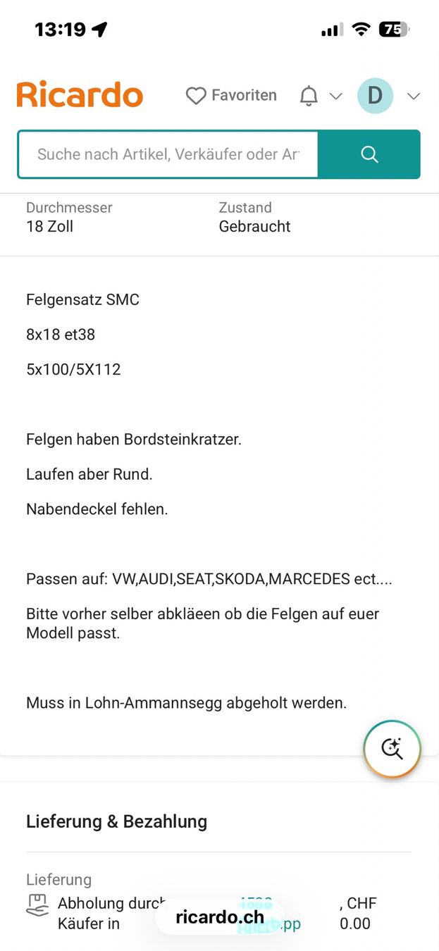 Volkswagen Cerchioni: Felgen 18 zoll – Usato da Bern venduto da doors03 3