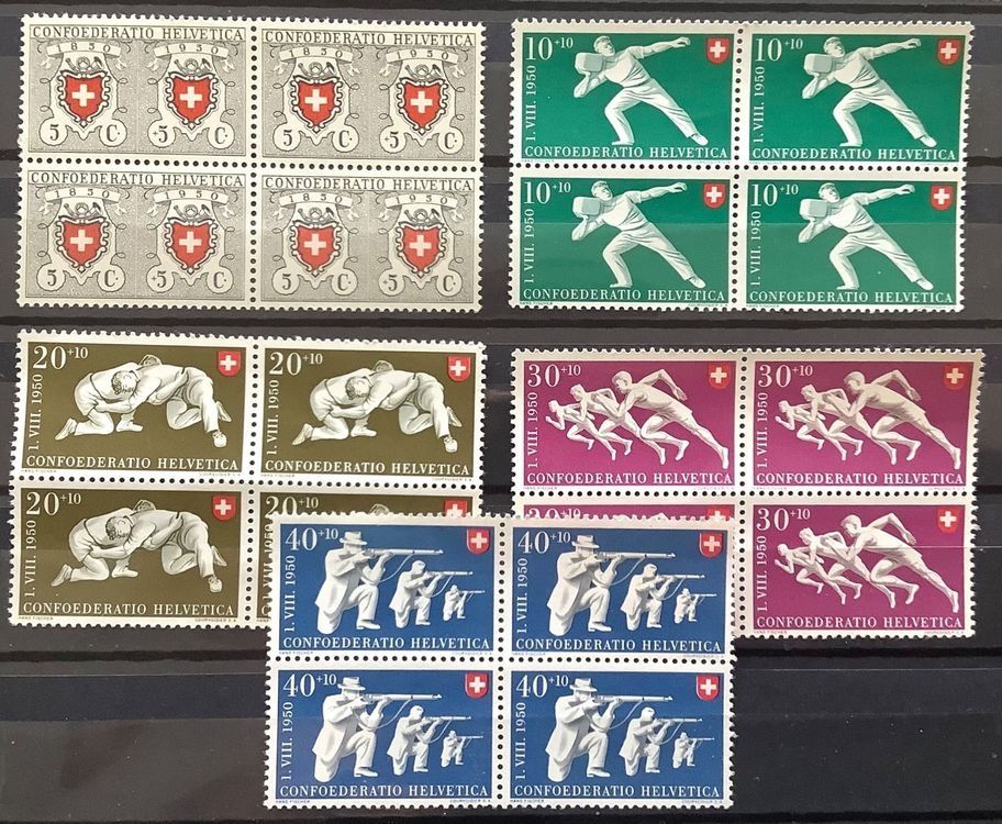 Alle Briefmarken: 1950 Pro Patria Viererblock ** Kat. Fr.- 120. – Neu (gemäss Beschreibung) aus Liestal von Skunk02