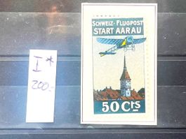 Flugpostvorläufer I* Aarau mit durchschlagendem Rotdruck