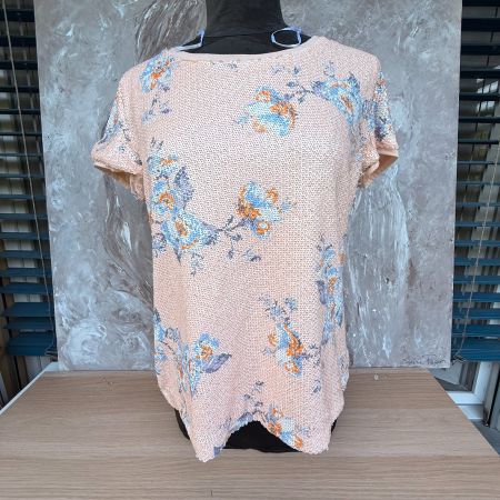 T-shirt H&M rose pailleté fleurs, doublé, col rond, coton