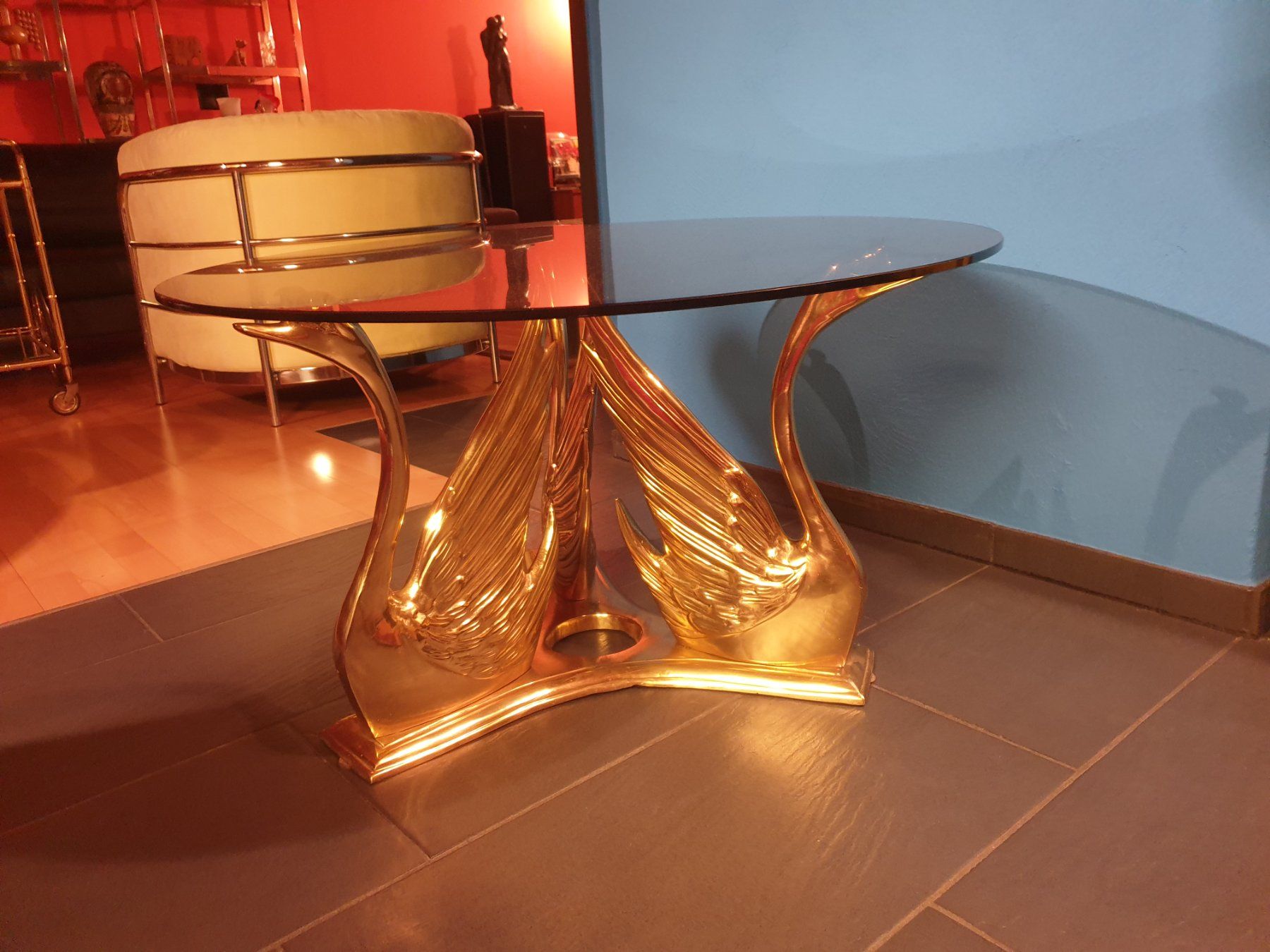 Tische: Art Deco Brass Swan Coffee Table – Gebraucht aus rebstein von spacy73 7