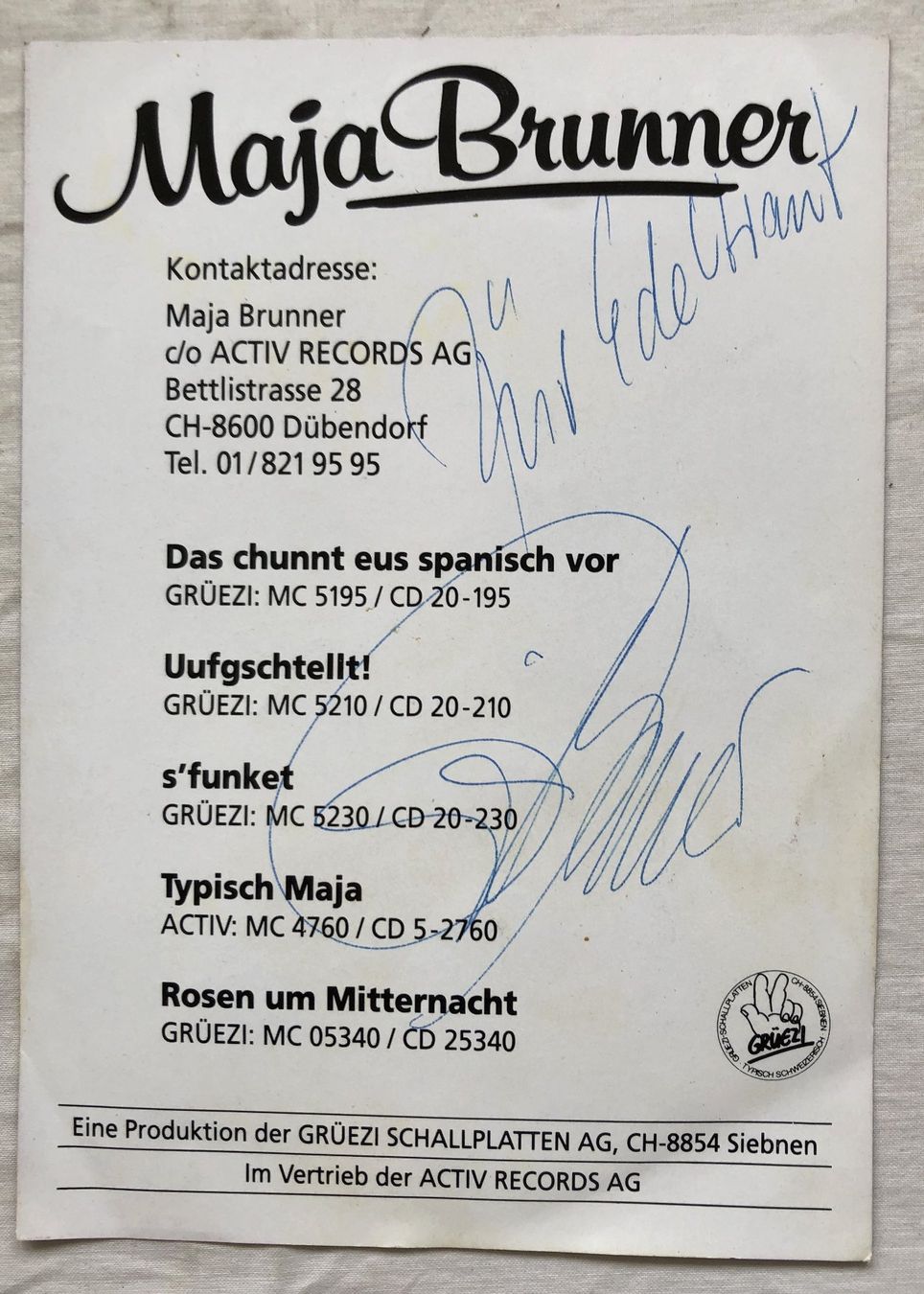 Autografi: Originalautogramm - Maja Brunner – Usato da Schaffhausen venduto da durruti 1
