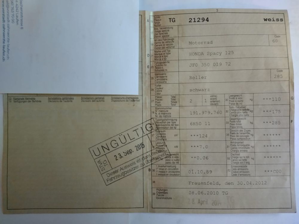 HONDA Spacy 125, OHNE Schlüssel (Defekt) in Münchenstein für CHF 51 ...