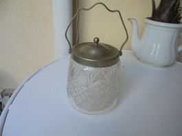 Alte Bonbonniere-Biscuitdose, Kristallglas, ca. 1950