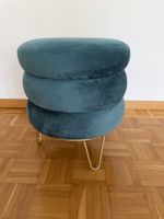 Teal Velvet Footstool with Gold Legs