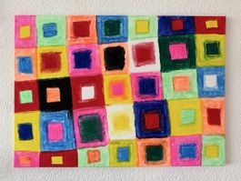Farbenfrohes, modernes Gemälde mit Quadraten, 70x50cm