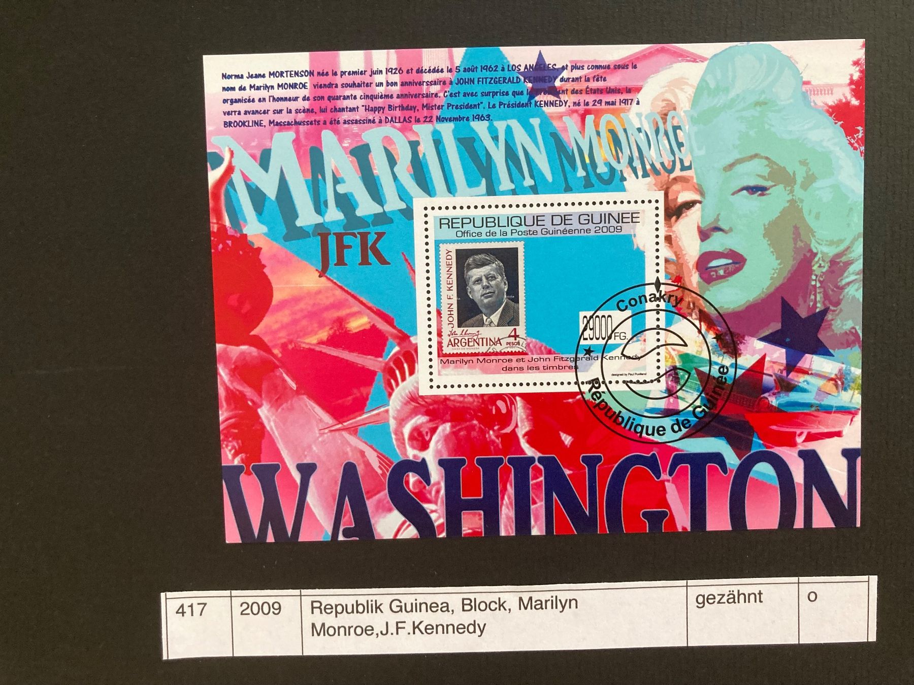 Tutti i francobolli: Republik Guinea, Block, Marilyn Monroe, J.F. Kennedy – Usato da Domat/Ems venduto da Lareina2015