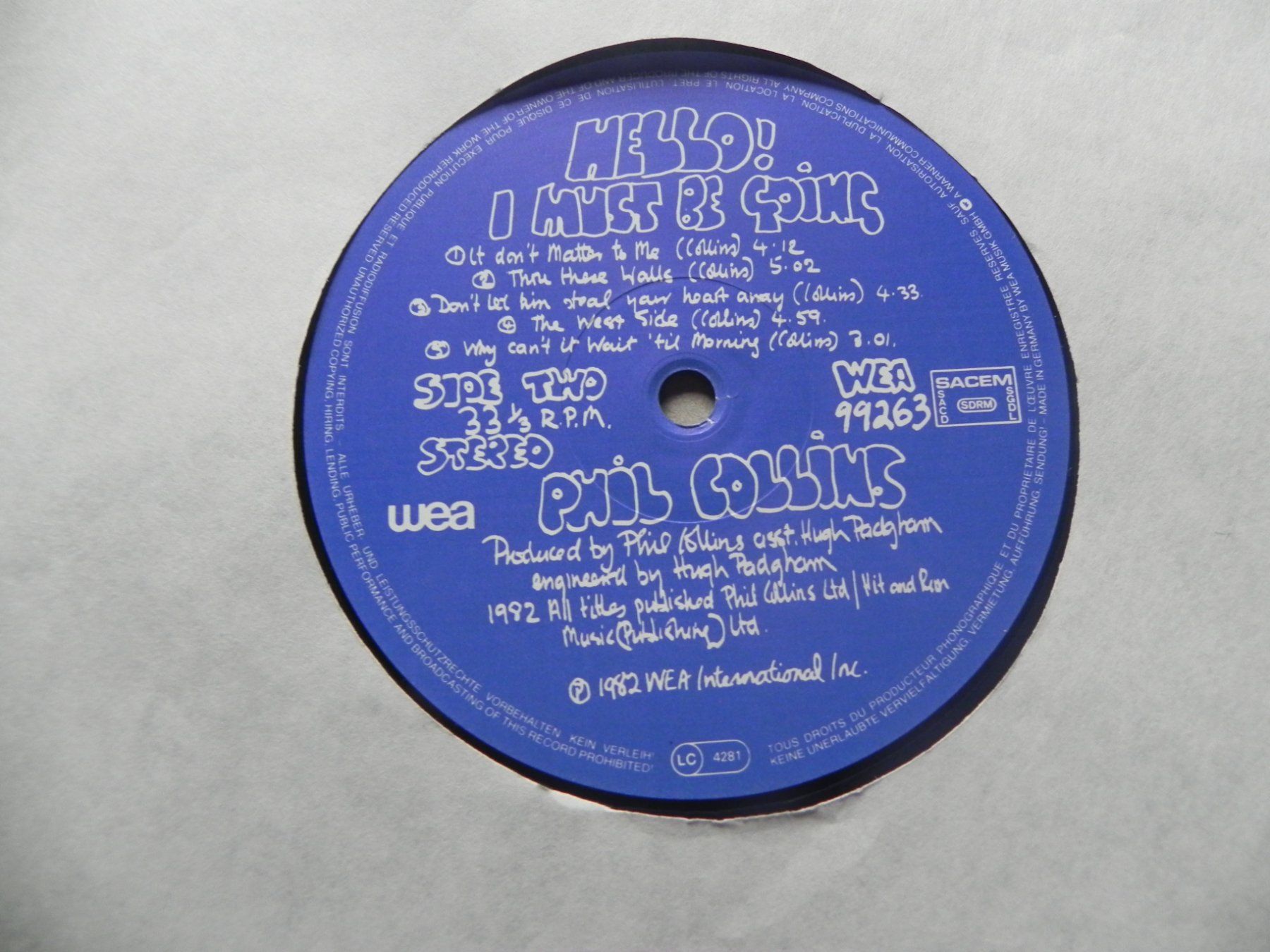 Schallplatten: LP brit. Rock Pop Baladen Phil Collins 1982 Hello .. Genesis – Gebraucht aus Siebnen von krimsie 6
