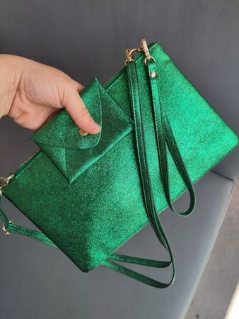 Grün schimmernde Tasche und Täschchen💚🦖✨