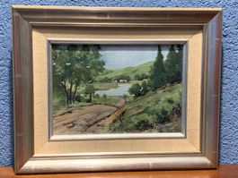 Paysage champêtre. Huile sur toile signée.