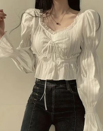 Chic Camicia di cotone 100%con pizzo-tg M/L-per primavera 👍