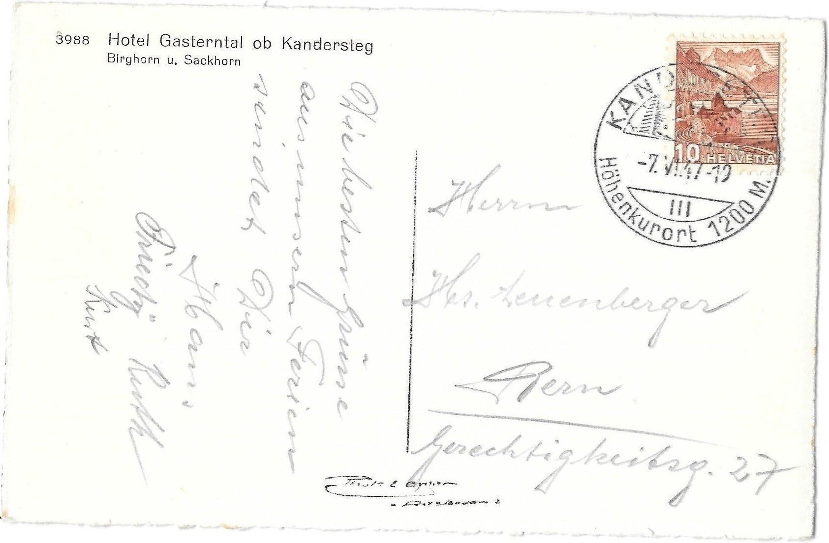 Cartoline postali: Hotel Gasterntal ob Kandersteg – Usato da Olten venduto da clotaldi 1