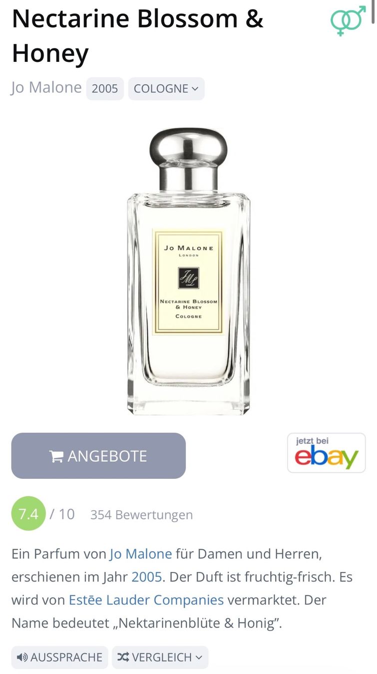 Jo Malone Profumi & Eau de Toilette: Jo Malone Nectarine Blossom & Honey Cologne - Duftprobe 2ML – Usato da Zürich venduto da deruja 2