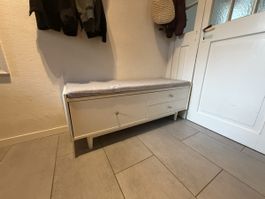 Sitzbank mit Stauraum weiss Polsterauflage gebraucht