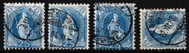 3 Stehende Helvetia 25c kleinere Retouchen, KZ verschoben