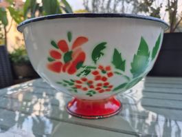 Antike Emaille Schale mit Blumenmuster - Vintage Deko!