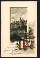 Litho Neuchâtel, Ortsansicht mit Wappen