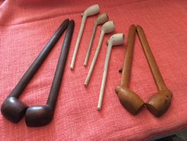 Lot de 4 pipes fines avec 2 étuis bois
