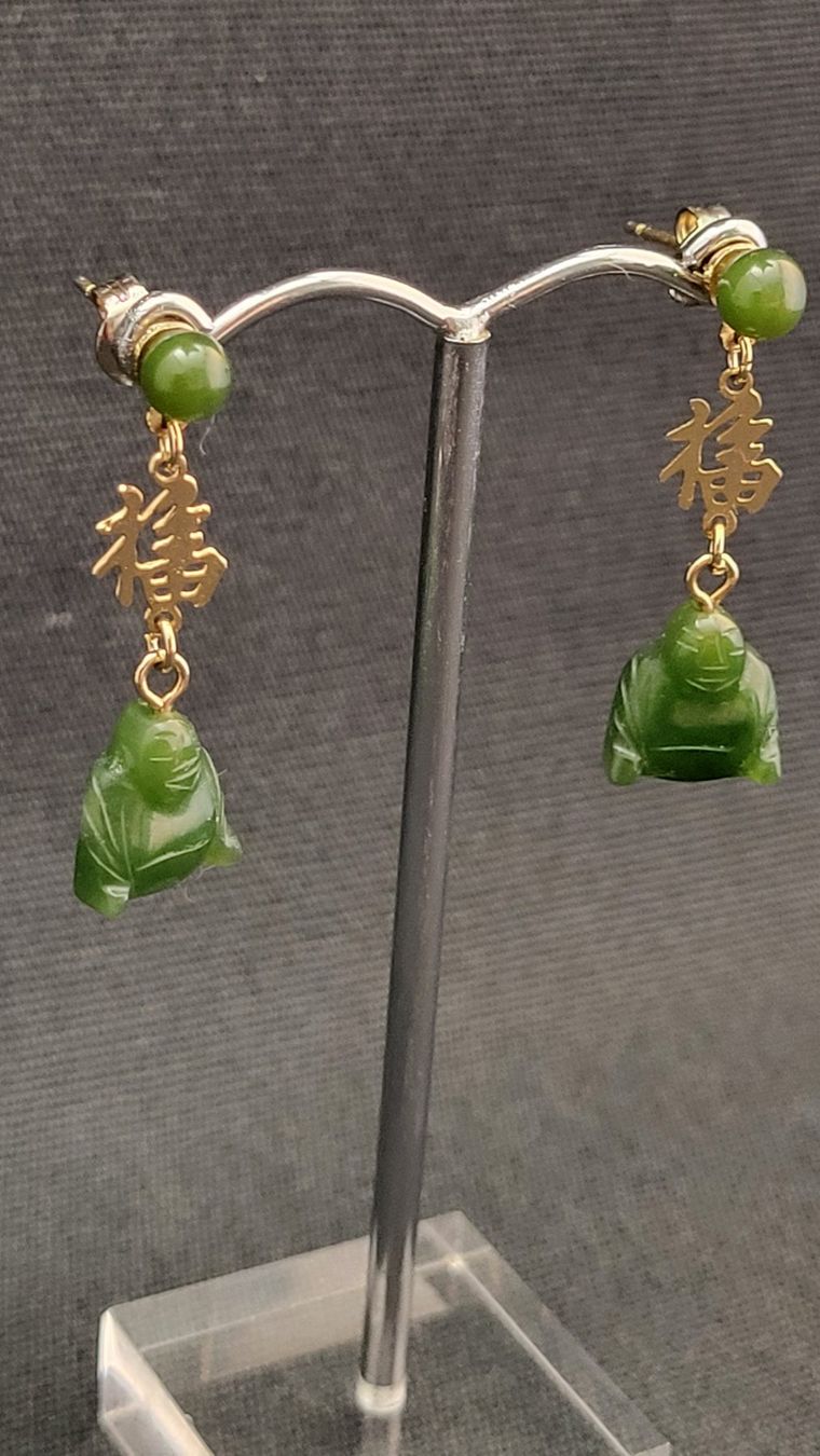 Orecchini pendenti & Orecchini a lobo: Jade-Ohrhänger mit Buddha – Usato da Basel venduto da spinne02 2