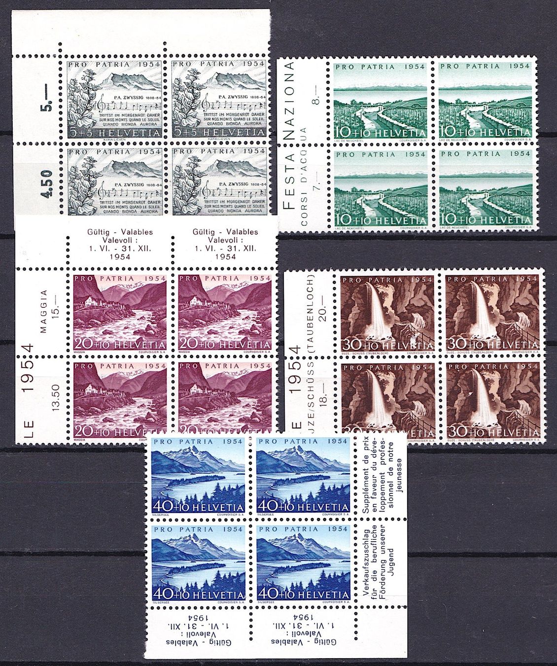 Alle Briefmarken: PP 1954 im 4er-Block, postfrisch**. Kat. Fr. 80.-. – Neu (gemäss Beschreibung) aus Richterswil von Dyaris2025