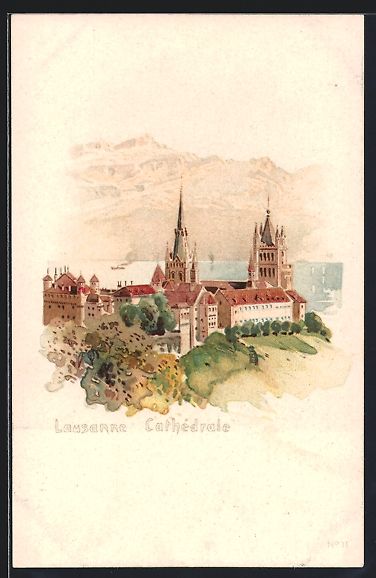 Ansichtskarten: Lithographie Lausanne, Cathedrale – Gebraucht aus Berlin von bartko-reher