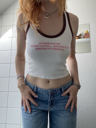 White Tank Top with Pink Text Size S