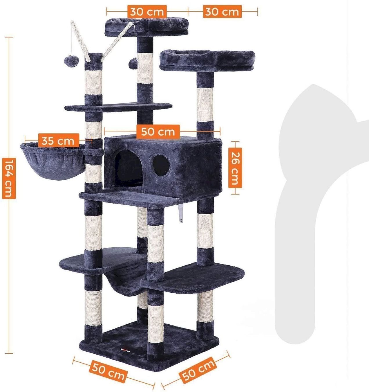 Arbres à chats: FEANDREA Kratzbaum XXL 164cm Rauchgrau – Neuf avec emballage d'origine à Bottighofen par zaap 2