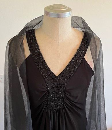 🖤 Robe Gala Noire Vintage Années 90 avec Étole – T42 Neuve