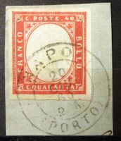 SARDEGNA 1863: 40 cmi scarlato, O Napoli