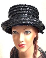 Schwarzer Vintage Basthut mit Repsmasche