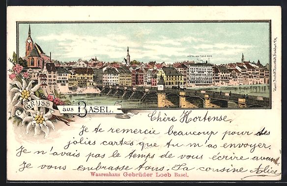 Cartoline postali: Litho Basel, Hotel des Trois Rois, Panor – Usato da Berlin venduto da bartko-reher