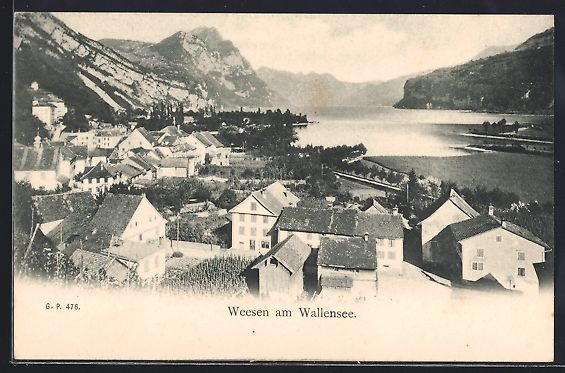 Cartoline postali: AK Weesen, Blick auf Ort und Wallensee – Usato da Berlin venduto da bartko-reher
