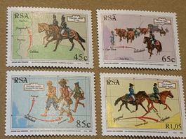 4 seltene Briefmarken Südafrika Post Reiter 1993 Pferde